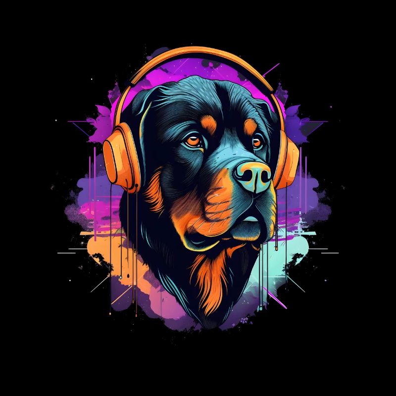 Rottweiler im Synth Wave Style