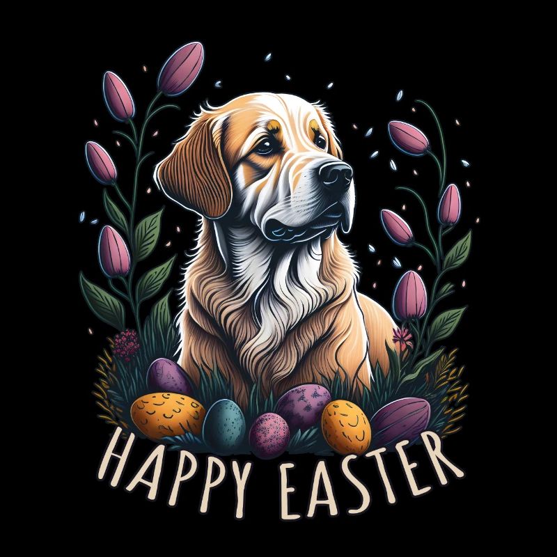 Golden Retriever in spring Easter Golden Retriever