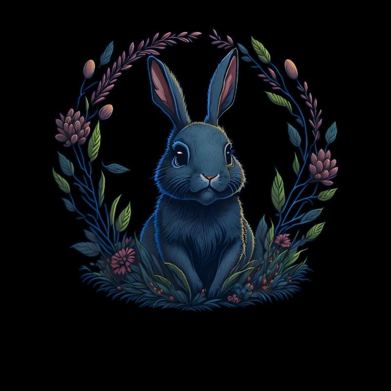 Rabbit with Easter eggs & spring flowers Easter
