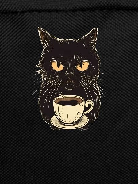 Black cat with coffee