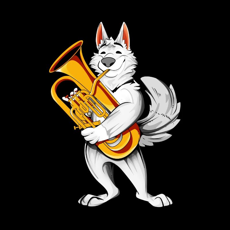 Cartoon wolf plays euphonium