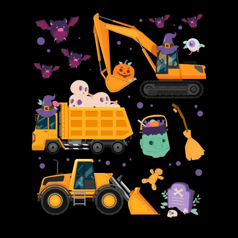 Creepy Halloween excavator with witch hat
