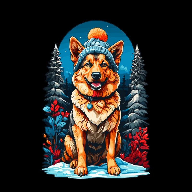 German Shepherd With Winter Hat Happier