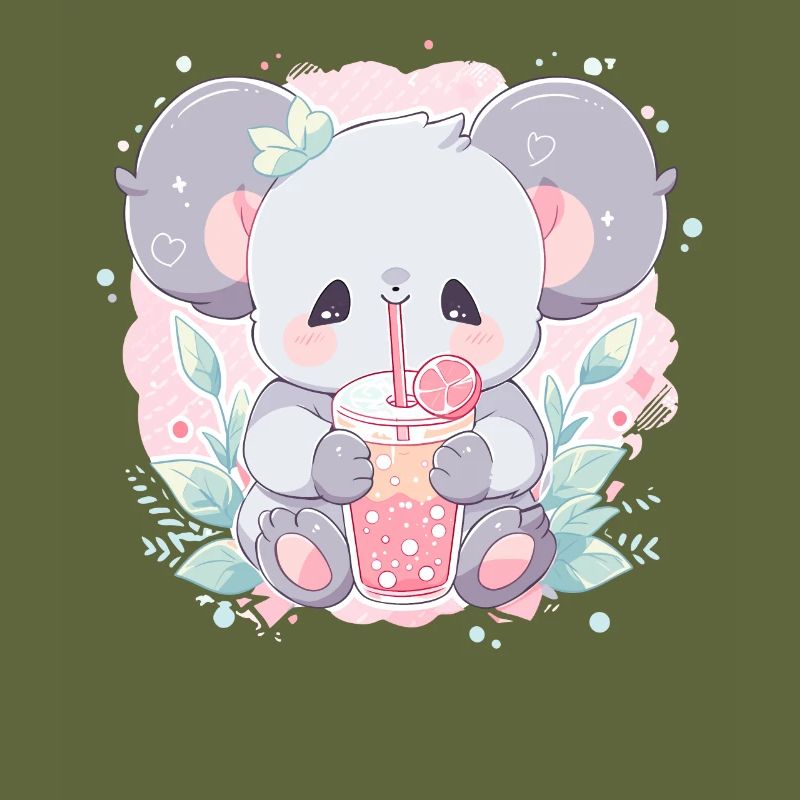 Kawaii Koala Drinks Boba Bubble Tea Chibi