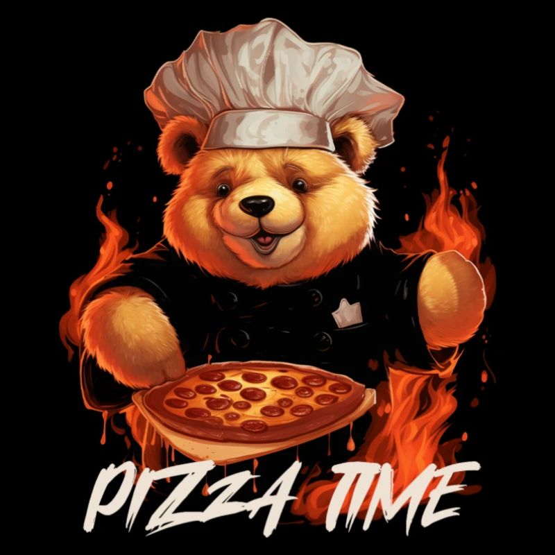 Chef teddy bear in the kitchen Pizza Time
