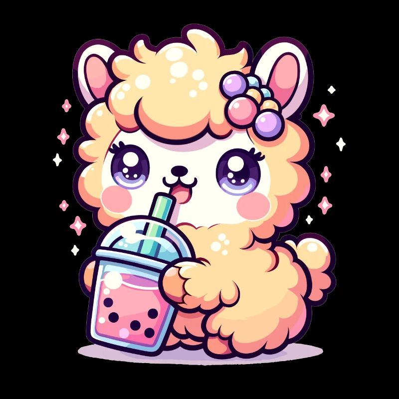 Kawaii Llama Sips Bubble Tea Cute Llama Boba Tea