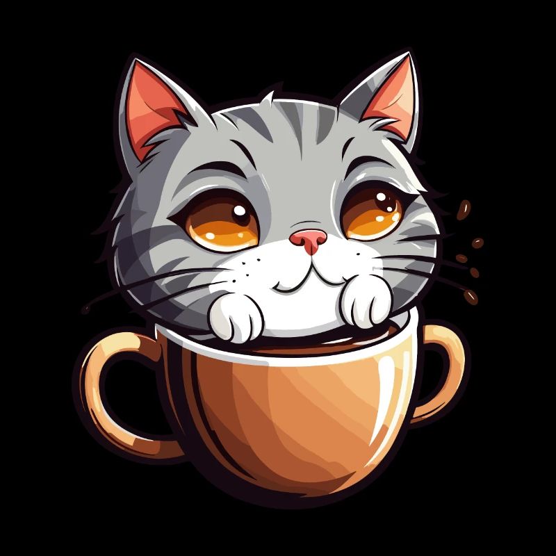 Un chat se baigne dans le café