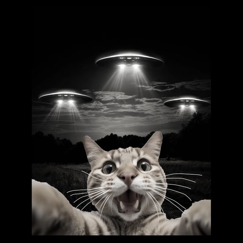 Lustiges Katzen Selfie Vor UFOs Katze UFO
