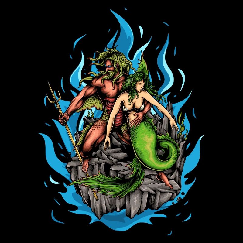 God Poseidon and Mermaid