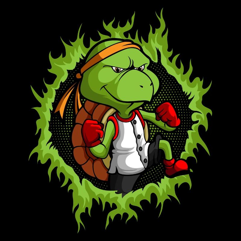 Kung Fu Tortoise with Halftone Fire Background