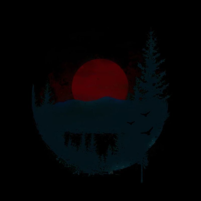 Red moon over mystical forest