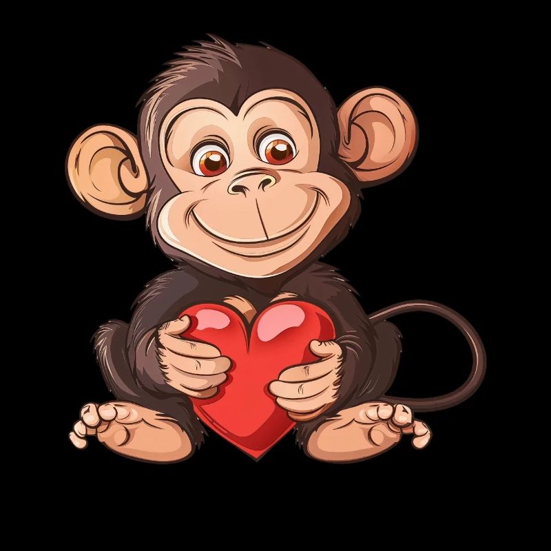 Adorable Monkey Holding A Heart Illustration -