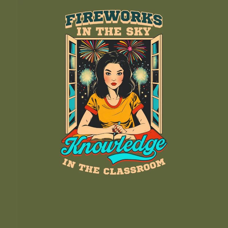 Patriotic Teacher Fireworks Sky Knowledge Classroo