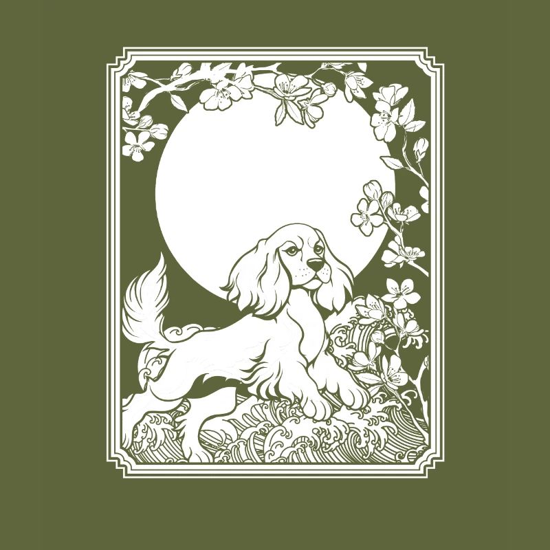 Cocker Spaniel Japon Cherry Blossom Moon