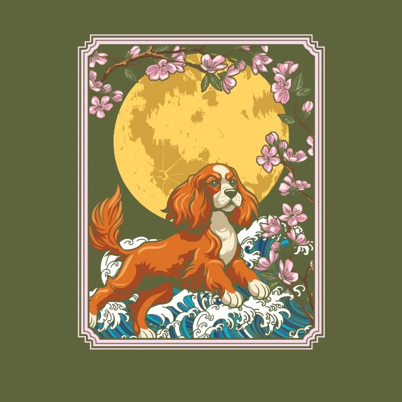Cocker Spaniel Japon Cherry Blossom Moon