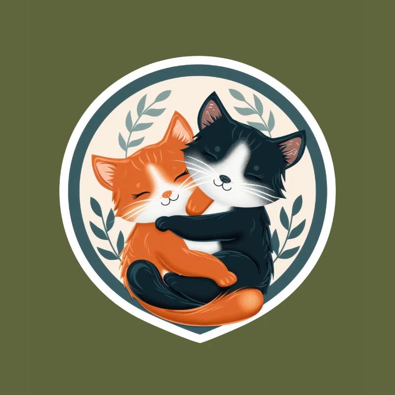 Two Cats Hugging in a Circular Frame