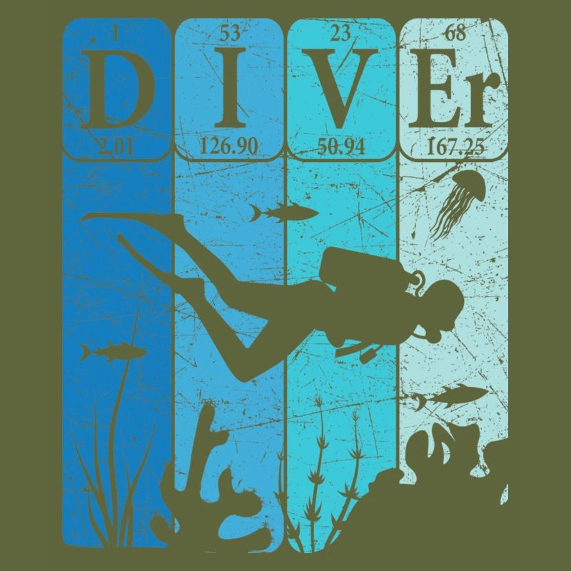 Scuba Diver Tableau périodique Éléments Retro