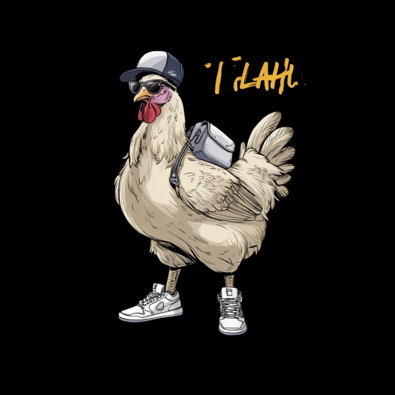 Poulet avec sac à dos et baskets – style urbain