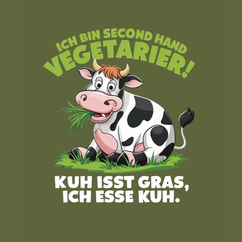 Je suis une vache végétarienne de seconde main mange de l’herbe I