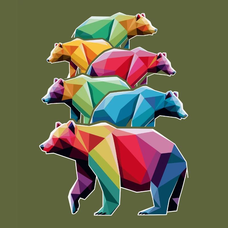 Bunte Low Poly Bären in Regenbogenfarben