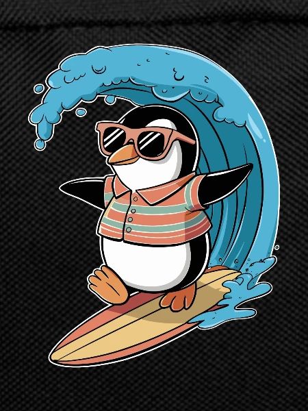 Cool penguin surfing with sunglasses
