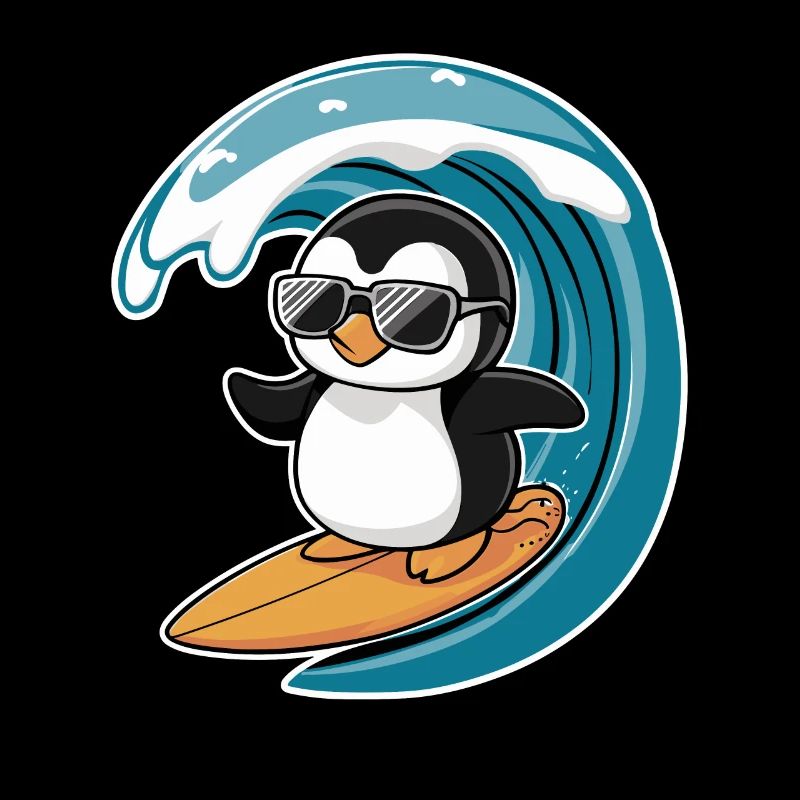 Cooler Pinguin Auf Surfbrett Unter Welle