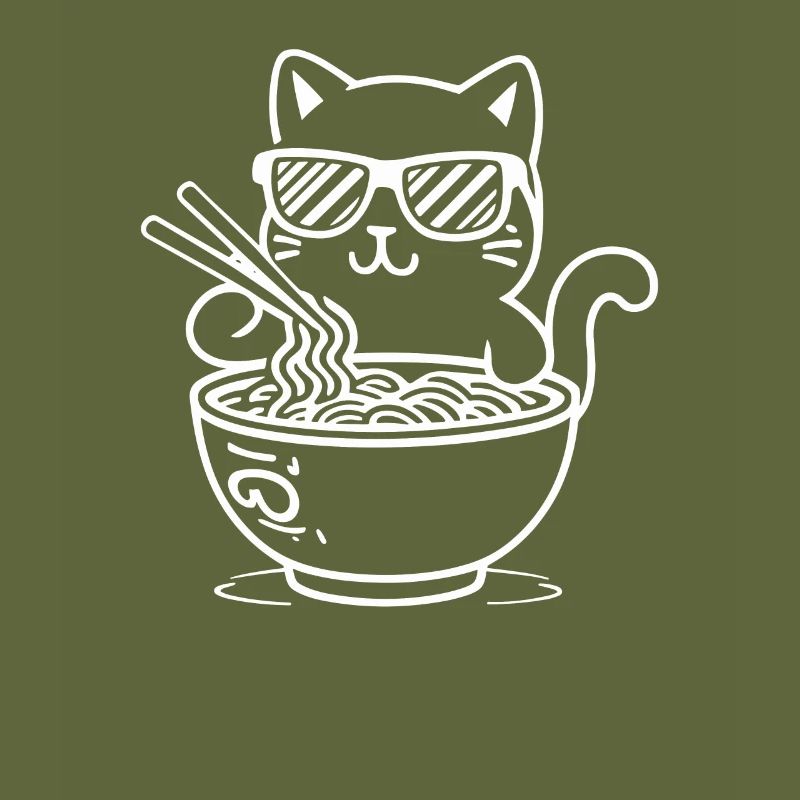Chat avec des lunettes de soleil mangeant des ramen