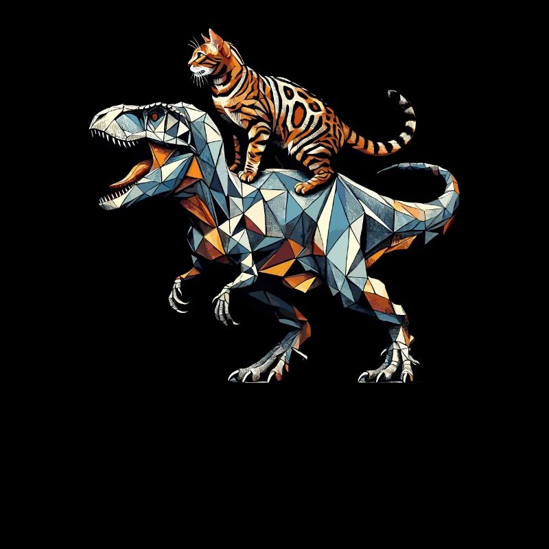 Geometric Art Dinosaur T-Rex Bengal Cat