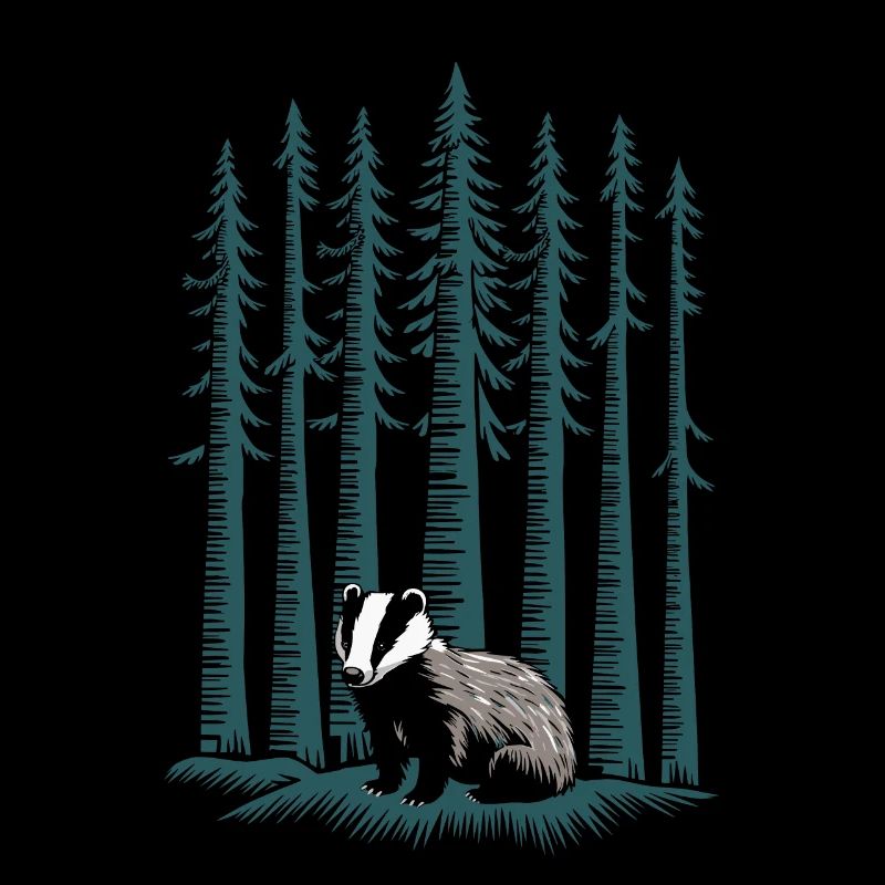 Cottagecore Forest Scene with Badger and Fir Trees