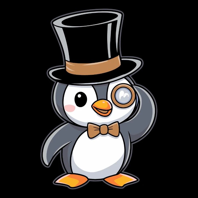 Pingouin élégant avec chapeau haut de forme et monocle