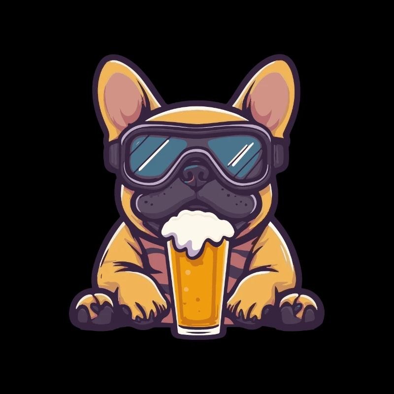 French Buldog Dog Ski Beer