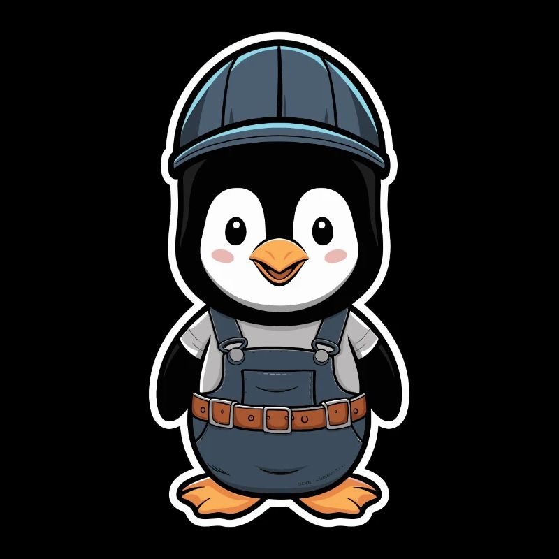 Penguin with construction worker helmet and dungarees