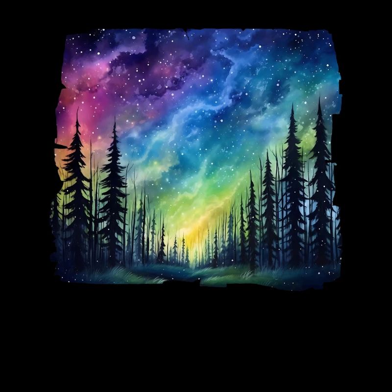 Magical forest landscape under a starry sky with
