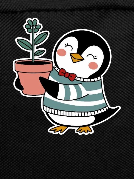 Cheerful penguin gardener with flower