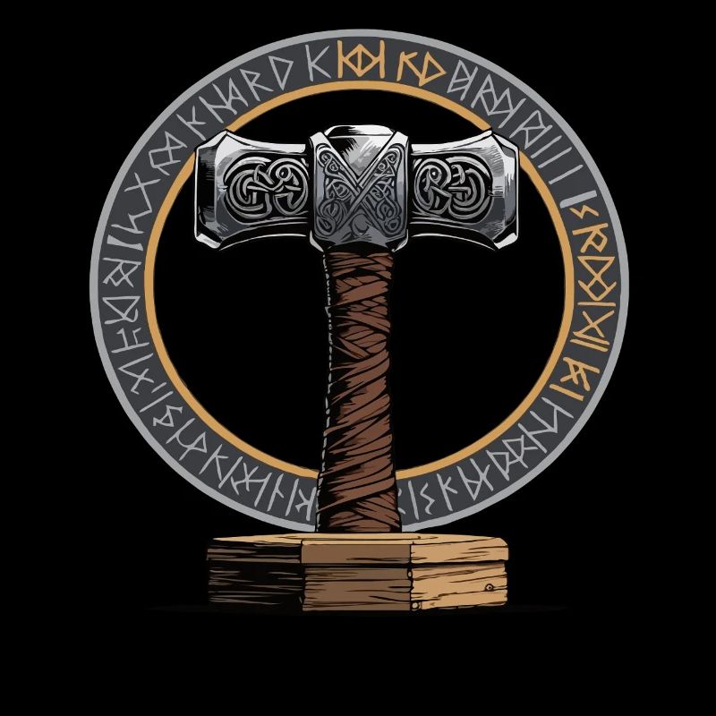 Viking Hammer Warrior Valhalla Runic Circle Thor