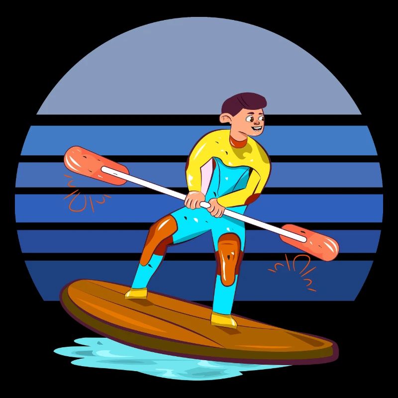 Paddleboarding Blue Retro