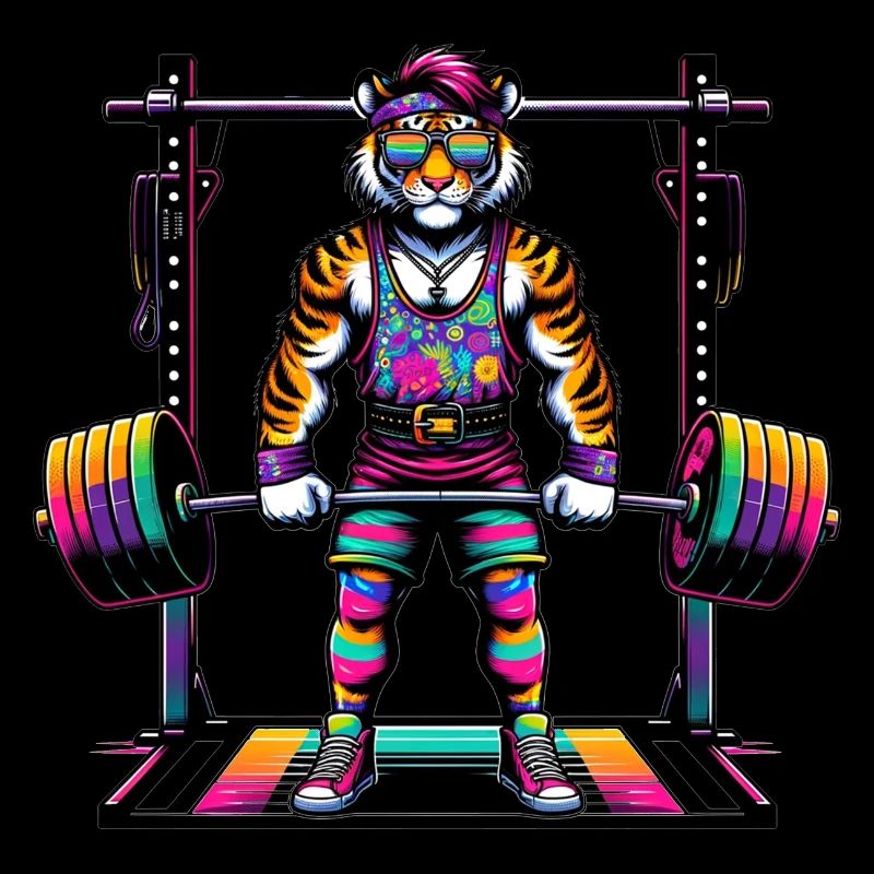 Muscular Rainbow Tiger Deadlifting