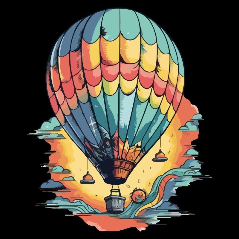 Montgolfière et coucher de soleil