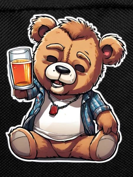 Celebrating teddy bear with beer
