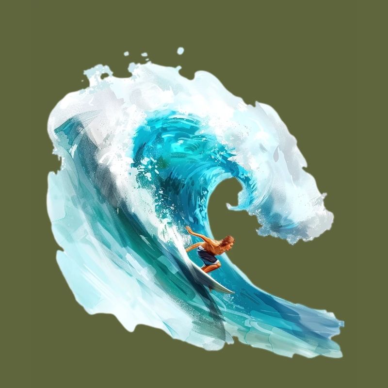 Surfer riding a big wave in a 2D