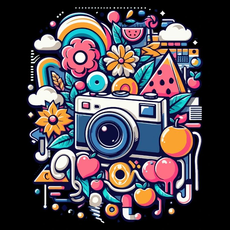 Bunte Collage mit Kamera