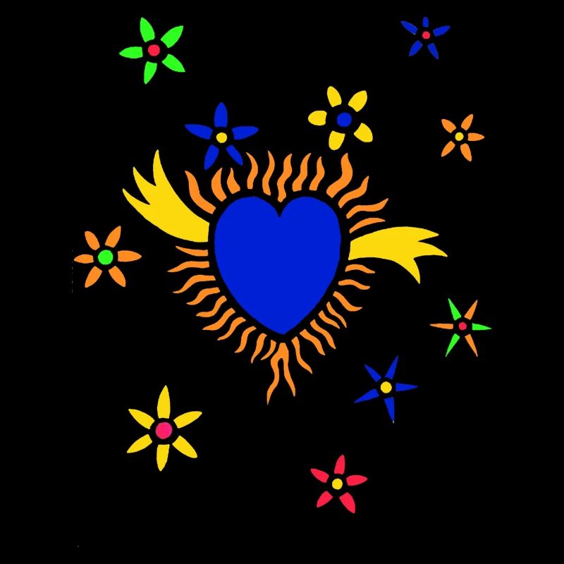 Le cœur bleu aux fleurs