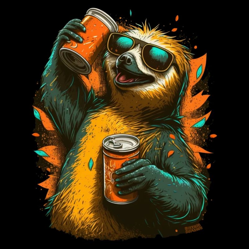Cool beer drinking sloth