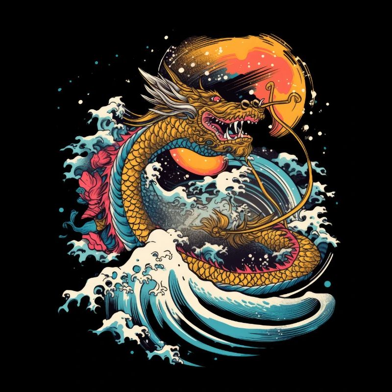 Chinese dragon emerging from water
