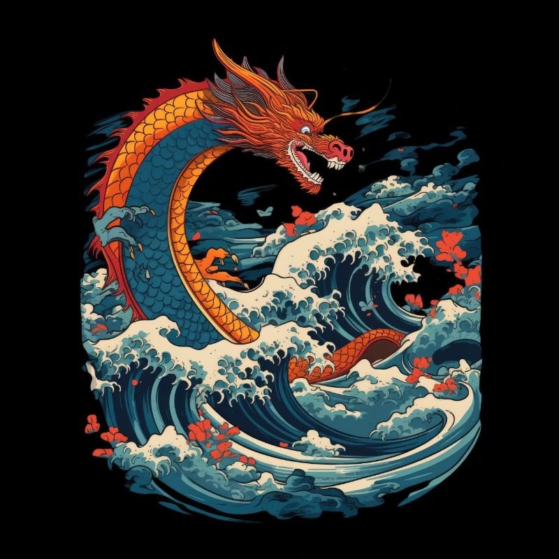 Chinese dragon emerging from water
