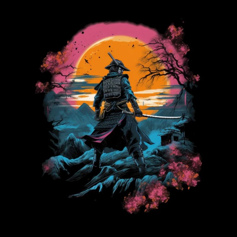 Chinese Warrior emerging from sunset, vector