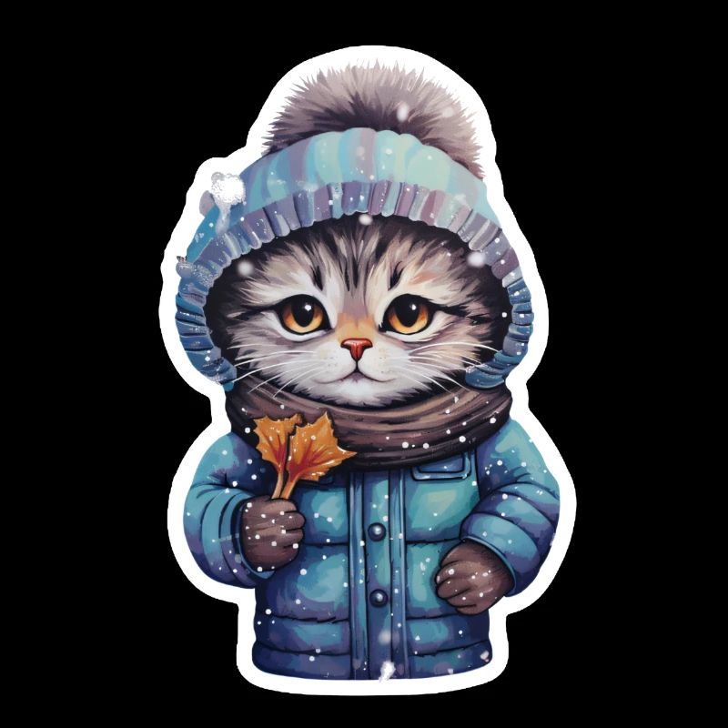 Chat avec veste et chapeau dans la neige