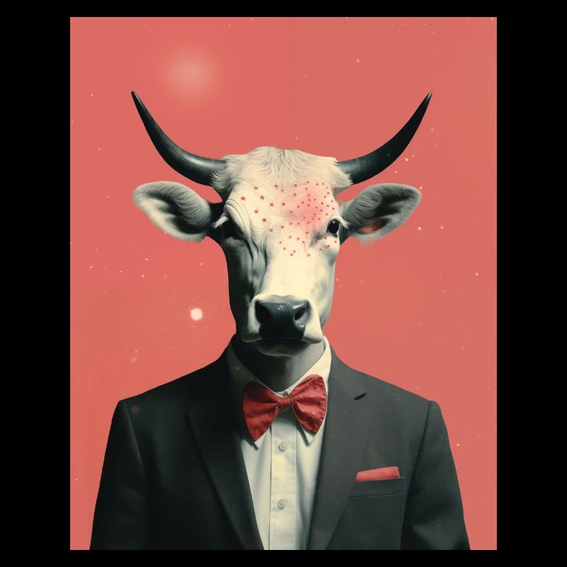 Man cow surreal collage