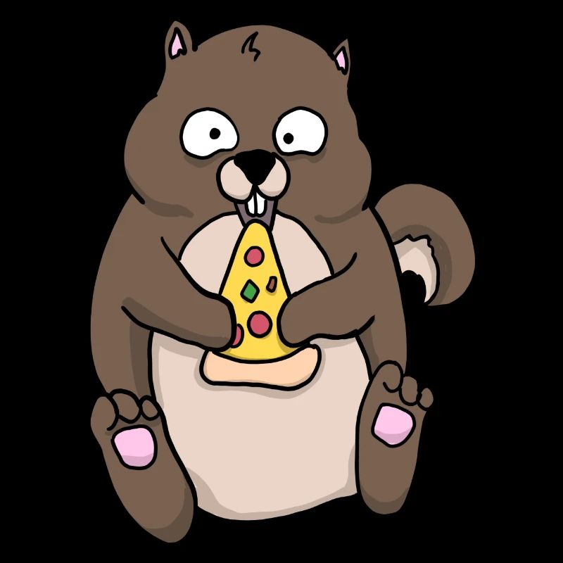 Fat Squirrel Eating Pizza Funny Comic Style
