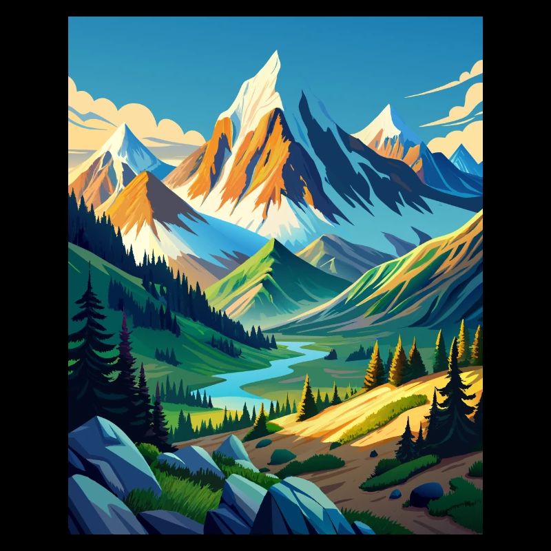 Mountain beauty with trees and a river